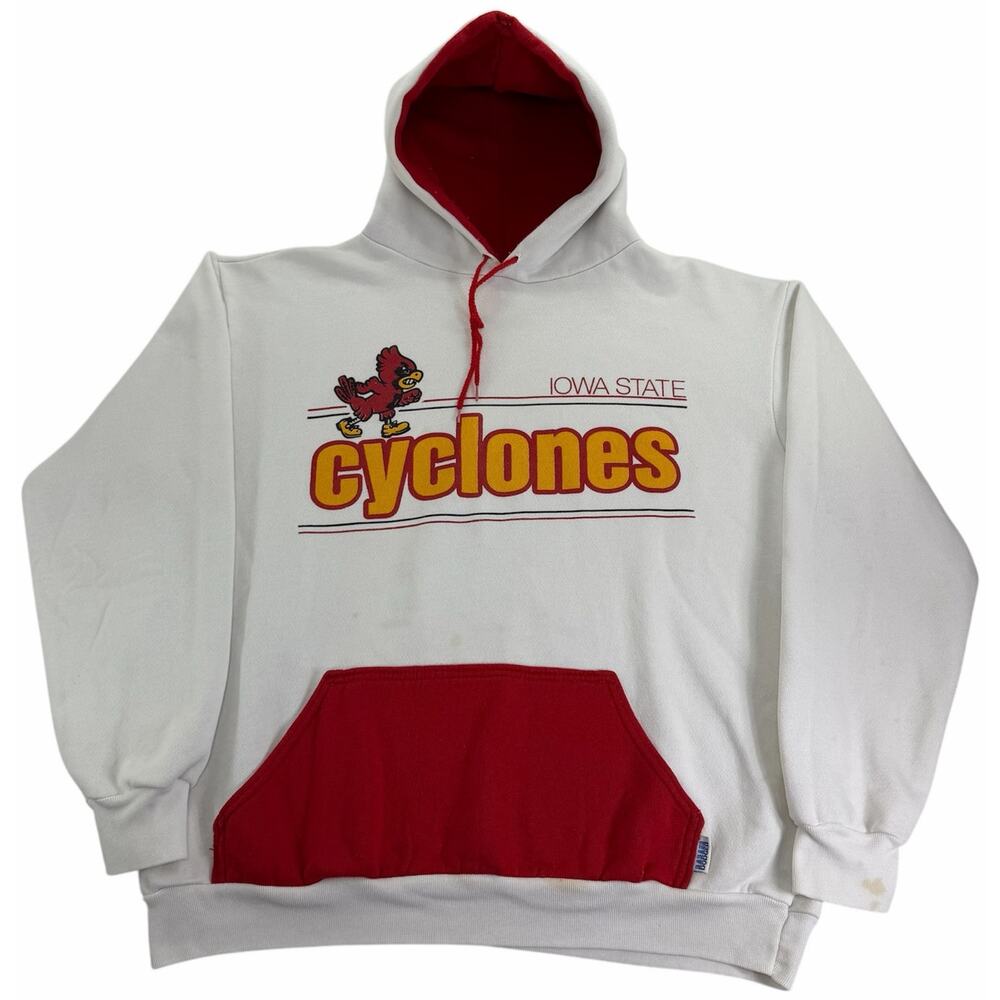 Vintage 90s Iowa State Cyclones Hoodie Men's XL Dodger White & Red Sweatshirt